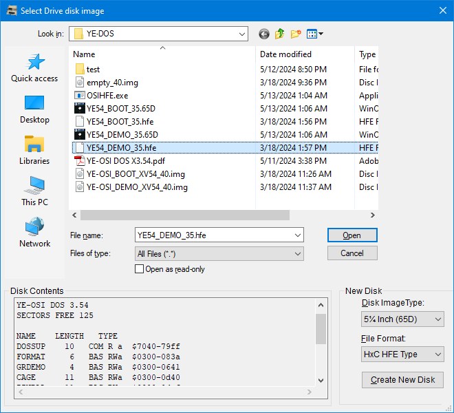 WinOSI disk select